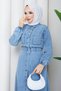 Women's Elastic Waist Pocketed Denim Dress - 5