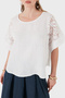 Relaxed Fit Lace Detailed Linen Blouse Bluz 7222P - 5
