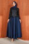 Navy Blue Top Sequined Design Evening Dress