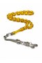 Fossil Powder Amber Barley Cut Prayer Beads Transparent Yellow Silver Color Tasseled Prayer Beads