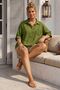 Dark Green Shirt Collar Short Sleeve Buttoned Mesh Pocket Embroidered Casual Cotton Woven Blouse 70 60 - 6