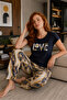 Round Neck Long Comfortable Cotton Pajama Set 41551 Navy Blue - 3