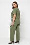 Women's Plus Size Short Sleeve Side Gathered Scarf Tie Sweatshirt Set 8260-26 - 3
