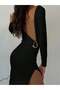 Women's Black Backless Slit Long Dress – Azalea Model Stylish and Fit Design - 4
