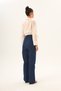 Navy Blue High Waist Lycra Wide Leg Denim Trousers - 8