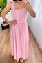 Thick Strap Long Summer Pink Dress - 5