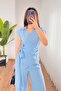 Beli Belted Blouse Pants Baby Blue Set - 2