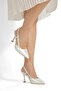 White Women's Shoes with Open Back Straps, Pointed Toe, Thick Heels - 2
