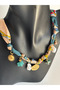 Women's Patterned Scarf with Pearl Necklace and Floral Detail, Stylish Neck Accessory (55 cm) - 5