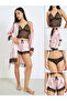 Pack of 4 - Lace Non Padded Non Wired Bralette, Brief, Shorts and Robe Set