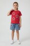Red Floral Embroidered T-Shirt and Jean Shorts Girls' 2-Piece Set 24056 - 3