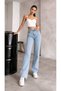 Lussi 90`S Lycra Loose Women's Ice Blue Snow Super High Waist Loose Leg Denim Jeans - 3