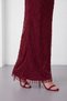 Women's Burgundy Boat Neck Floral Detailed Long Stone-Embellished Evening Dress - 3