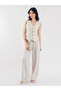 Double-Buttoned Thick Belt Detailed Linen Loose Trousers - 2