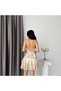 Beige Draped Thin Straps Short Evening Dress with Tie Back - 5