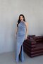 Baby Blue Draped Halter Neck Glittered Evening Dress