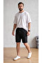 Men's Black Pique Fabric Double Pocket Shorts Bermuda - 6