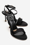 Women's Black Single Strap Stone Logo Detailed 8 cm Goblet Heeled Sandals Shoes