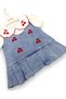 Baby Girl Cherry Embroidered Denim Gilet Dress, Baby Collared T-Shirt, Holiday Outfit for 1-2-3 Years Old, 2-Piece Set - 5