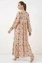 Women's Round Neck, Drawstring Waist, Long Sleeve, Floral Patterned Viscose Powder Hijab Dress - 6