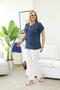 Plus Size Blue Blouse with Zipper Detail and Ornamental Pockets - 3