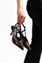 Women's Brown Lace Detailed Pointed Toe Slingback Comfortable Heeled Shoes with Adjustable Back Strap