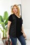 Plus Size Black Blouse with Gold Eyelet Detail - 3