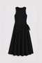 Black Lyocell Blended Women's Dress with Belt Detail