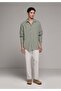 Relaxed Fit Shirt Neck Plain Men's Green Long Sleeve Shirt - 3