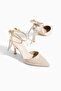 Beige Suede Back Bow Detailed Ankle Strap Women's Heeled Shoes - 6