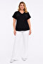 Women's Plus Size Black, Embroidered and Stone Detailed Shoulder, V-Neck Low Sleeve Blouse 65N39503 - 7