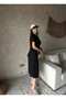 Black Crew Neck Basic Long Dress - 5