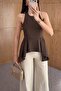 Halter Neck Striped Brown Blouse - 5