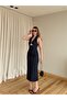 Navy Blue Brooched Denim Dress - 8217 - 4
