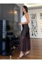 Brown Lace Detailed Slit Satin Skirt - 4