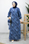 Crew Neck Shawl Patterned Dress Tsd260208 Navy Blue - 5