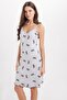 Women's standard fit regular cut thin strap wide collar printed white nightgown - 2