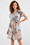 Women's Short Sleeve Belted Patterned Chiffon Gray Dress