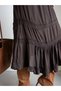 Crep Women's Lace Ribbon Detailed Flounced Bohemian Long Asymmetrical Skirt Brown - 5