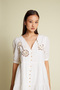 Süzeneli Embroidery Detailed V-Neck Balloon Sleeve Mini Dress Ecru - 3