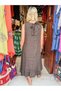 Brown Color Front Short and Back Tie Striped Italian Linen Dress - 3