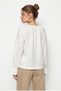 Women's Ecru Tie Collar Blouse with Flounce Sleeve Detail, Muslin Crinkle Textured Blouse 4762 60286275 - 6