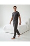 Men's Smoked Color Short Sleeve Pajama Set with Writing on the Front - 2