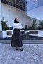 Women's Black Asymmetrical Layered Polka Dot Pattern Full Length Hijab Skirt ------   Nms094 - 2