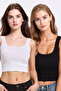 Women's 2-Piece Lace Detailed Ribbed Crop Top Undershirt - 92% Cotton Soft Textured Fabric