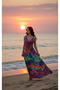 Women's Tropical Patterned V-Neck Modal Bolivia Dress - Elasticated Back - 4