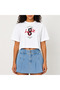 Crop T-Shirt White Printed Relaxed Fit Raw Cut Basic Short Tshirt
