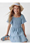 Blue Ruffle Detailed Layered Girls' Dress - 2