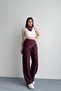 Women's Burgundy Stone Detailed Scarf Detail Wide Leg High Waist Trousers