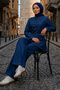 Belted Denim Suit A944 Navy Blue - 2